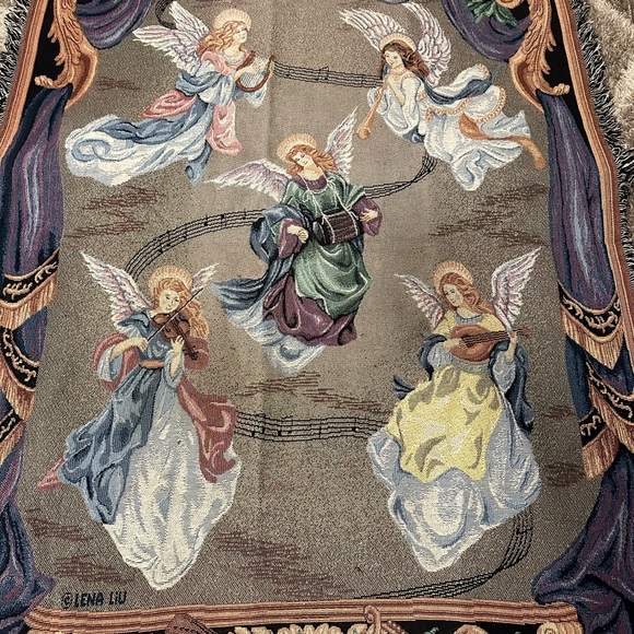 Tapestry blanket! Guardian angels woven, afghan, knit decorative, throw blanket! - Picture 4 of 5